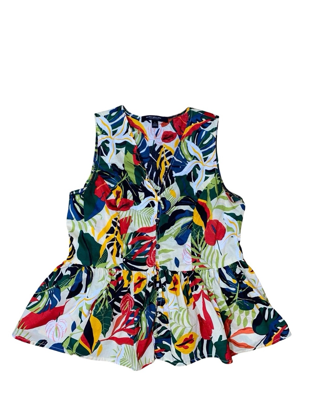 Marc New York Andrew Marc Tropical Botanical Peplum Tank Top Size S 100% Cotton